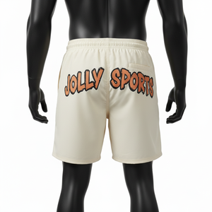 Shorts de bain pour homme en microfibre polyester 150 GSM de haute qualité, couleur crème beige, tissu à séchage rapide, taille élastique, logo personnalisé. - Product Image 3