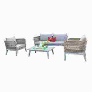 Coastal Style PE Wicker Outdoor <b>Sofa</b> Set with High-Density Foam Cushions <b>Waterproof</b> Garden Furniture - Product Image 1