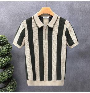Camiseta de manga corta informal para hombre, de poliéster/algodón, con estampado de rayas, de secado rápido y corte holgado. - Product Image 5