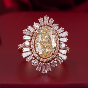 14K Rose Gold <b>Fine</b> <b>Ring</b> with 3.56 CT Fancy Yellow Oval Lab Grown Diamond Sunburst Halo - Product Image 1