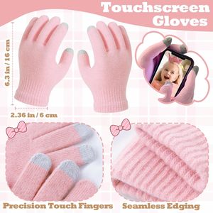 Conjunto de 3 Piezas de Gorro, Bufanda y Guantes de Punto para Niñas, Color Rosa con Lazo, Acrílico, Conjunto Abrigado para Niños - Product Image 5