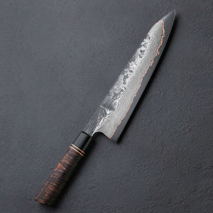 Cuchillo de cocina premium hecho a mano con patrón de cobre damasco y mango de madera estabilizada para acampar y cocinar en viajes. - Product Image 1