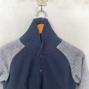 <b>Men's</b> Navy Blue <b>Fleece</b> Racer Jacket <b>Grey</b> Sleeve Color Blocking Stand Collar Zipper Closure Casual Autumn Wear - Product Image 6
