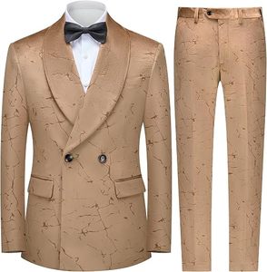 Nouvel Arrivage Costume de Smoking Homme Sur Mesure Croisé Imprimé Craquelé Couleur Dorée Blazer Britannique Smoking Homme Costume de Marié - Product Image 4