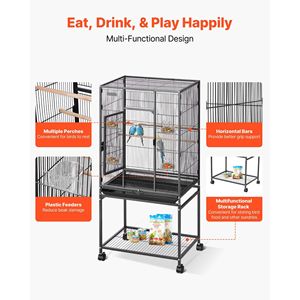 Gabbia per Uccelli in Ferro Battuto con Tetto Piatto 24,6 X 16,7 X 53,9 Pollici, Posatoi, Vassoio Estraibile e Mangiatoie in Plastica per Forniture per Uccelli - Product Image 4