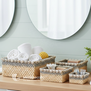 Cesta de Almacenamiento de Ratán Tejida a Mano con Borde de Conchas Marinas Naturales, Ecológica, para Cocina y Armario, Decoración Costera, Caja de Regalo - Product Image 3