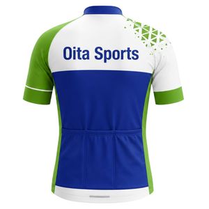 Men's White Blue Green Zipper Sublimation Print Cycling Jersey Short Sleeve <b>Road</b> Bike Shirt Cycling Training Apparel - Product Image 2