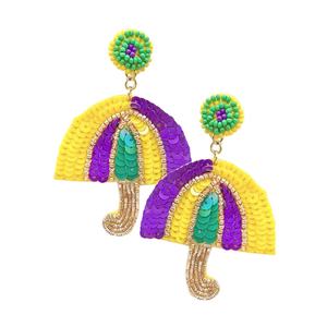 Boucles d'oreilles pendantes brodées à la main en perles de rocaille de luxe Mardi Gras pour femmes et filles - Product Image 3