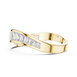 Anillo de lujo con diamantes de laboratorio tipo baguette, diseño cruzado, oro rosa, engaste de canal, para aniversario o boda, joyería de diamantes para mujer. - Product Image 1