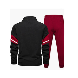Survêtement décontracté pour homme imprimé, noir et rouge, veste zippée avec poches latérales, pantalon à cordon de serrage, 100% coton, vêtements d'hiver - Product Image 4