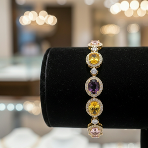 กำไลข้อมือรูปไข่สีเหลืองและสีน้ำเงินประดับด้วยอเมทิสต์ เงินแท้ 925 ชุบทอง 18K สร้อยข้อมือพลอยหรูหรา ขนาด 2.6 เหมาะสำหรับงานปาร์ตี้ - Product Image 2