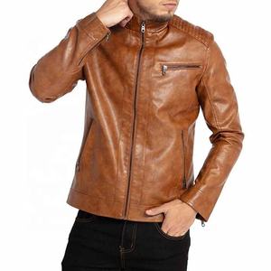 Men's Genuine <b>Leather</b> Moto <b>Jacket</b> Stand Collar Slim Fit Zipper Closure Autumn Wear Regular Sleeve Solid Color - Product Image 6
