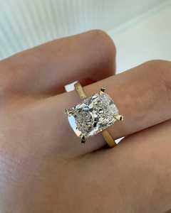 Anillo de compromiso con diamante cultivado en laboratorio de corte cojín de 3 quilates, oro de 14K, banda nupcial solitaria con arco oculto en forma de media luna para mujer, precio de fábrica - Product Image 6