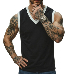 Men's Contrast Ribbed V-Neck Tank Top Muscle Fit Casual Stylish Sleeveless Shirt Wholesale Custom Made <b>Logo</b> Tank Tops For Men - Product Image 6