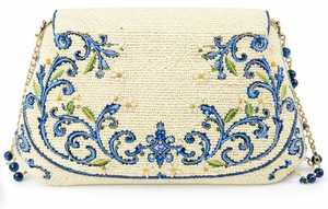 Pochette de soirée de luxe faite à la main, bleue et blanche, brodée de citrons, pour femme, sac élégant - Product Image 3