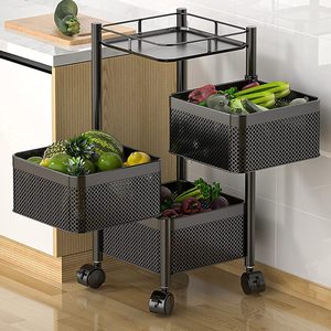 Carrito de almacenamiento rodante moderno de metal negro de 4 niveles con cestas de malla y ruedas, caja de almacenamiento con cajones, organizador de almacenamiento, estante de almacenamiento - Product Image 4