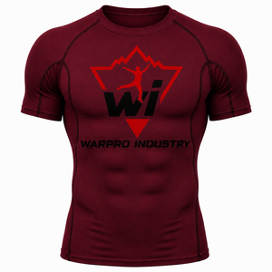 Warpro Industry Men's Short Sleeve Rash Guard <b>Compression</b> <b>Shirt</b> Quick Dry Printed Sport Top Maroon - Product Image 1