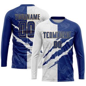 Custom Men's Blue and White Sublimation Soccer Jersey Breathable Short Sleeve Crew Neck Sports Team <b>Shirt</b> - Product Image 2