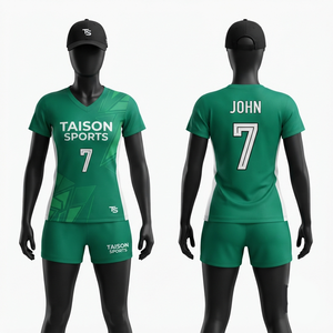 Uniforme de handball pour femmes en polyester interlock premium 180 GSM, panneau latéral vert, logo imprimé personnalisé - Product Image 1