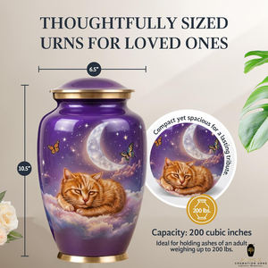 <b>Cat</b> Cremation <b>Urn</b>-Pet Memorial with Moon & Stars Design 220 Cubic Inch Capacity Eco-Friendly & Durable Customizable - Product Image 5