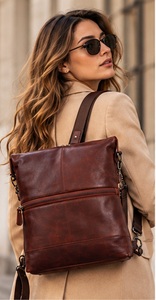 Modern Genuine Leather <b>Backpack</b> Unisex Travel Business <b>Laptop</b> Office Casual Daypack for Men <b>Women</b> Customizable Large Capacity - Product Image 4