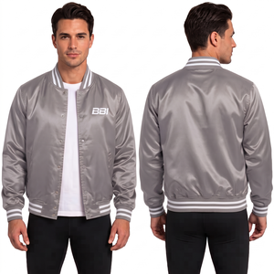 Veste en satin cyan personnalisée avec tissu en soie brillant, col côtelé rayé à boutons-pression, et streetwear en gros OEM - Product Image 5