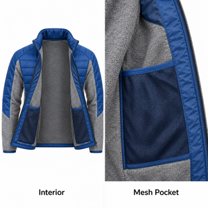 Chaqueta Acolchada para Hombre, Panel de Forro Polar Híbrido, Azul Grisáceo, Cuello Alto, Poliéster, Abrigo de Invierno Cálido, a la Moda, con Logotipo Personalizado, OEM, Venta al Por Mayor - Product Image 5