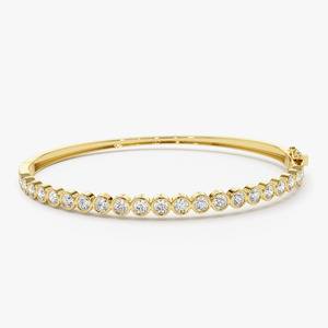 Women's Yellow Gold Bezel <b>Set</b> Lab Grown Diamond Round Brilliant Cut Luxury <b>Bangle</b> Bracelet - Product Image 1