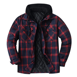 En gros, Veste à capuche en flanelle pour hommes, de haute qualité, décontractée, à carreaux, style streetwear, coupe-vent, avec logo frontal, épaisse - Product Image 3