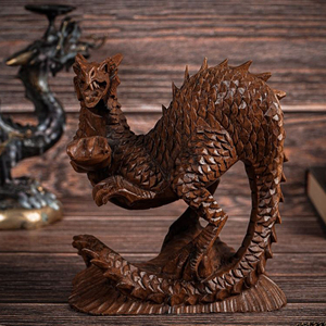 Estatua Decorativa de Dragón en Madera Natural, Figura de Dragón Tallada a Mano de Lujo, Adorno de Dragón de Madera Maciza - Product Image 4