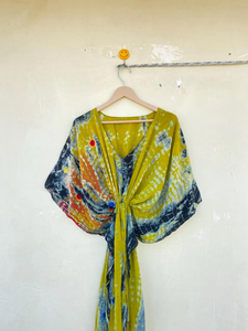 Green and <b>Blue</b> Silk Tie and <b>Dye</b> Kaftan for Her Silk Maxi Dress Light Weighted Kaftan - Product Image 4