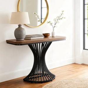 Mesa Consola Moderna de Hierro con Diseño de Pedestal Curvo y Borde Redondo, Iluminación LED, Almacenamiento, Fácil Montaje para Sala de Estar - Product Image 1