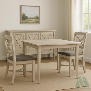 <b>Portable</b> Home Furniture Solid Wood Dining Set Ready-to-Assemble OEM Modern Farmhouse Upholstered Chairs <b>Table</b> Natural Finish - Product Image 3
