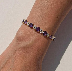 Round Cut Natural Amethyst Charm <b>Bracelet</b> in Sterling Silver Elegant <b>Gemstone</b> Luxury Fine Jewelry for Women - Product Image 2
