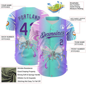 Custom Butterfly Print Baseball Jersey Unisex Short Sleeve Full Print Breathable Polyester All Seasons Team Name Yourteams 00 - Product Image 2