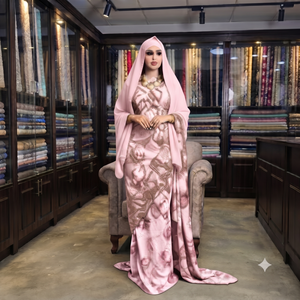 Robe traditionnelle somalienne de luxe écologique en tissu Fransawi Dirac Slub blanc doux et transparent pour filles, idéale pour les mariages et les fêtes, avec châle assorti - Product Image 4