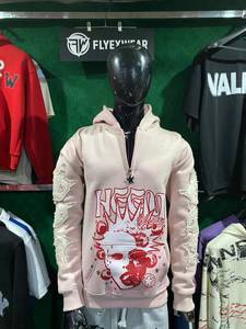 เสื้อฮู้ดดี้ FLYEXWEAR สีชมพูแบบ unisex ครึ่งซิป ทรงโอเวอร์ไซส์ สไตล์สตรีทแวร์ ผ้าฝ้ายแท้ 100% โลโก้ด้านหน้า สไตล์ฮิปฮอป เป็นมิตรต่อสิ่งแวดล้อม - Product Image 1
