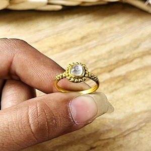 Anillo Boho de Piedra Lunar de Venta Caliente, Banda Étnica de Latón para Mujer, Chapado en Oro de 18k, Estilo Tribal Antiguo, Delicado con Cuentas, Solitario, Venta al por Mayor/OEM/ODM - Product Image 2