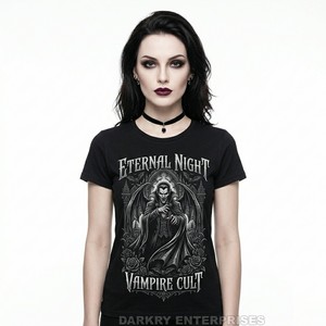 Camiseta Gótica Romántica Personalizada con Estampado Gráfico de Beso de Vampiro, 100% Algodón Premium, Camiseta para Mujer, Noches Góticas, Fabricante de Tops Femeninos - Product Image 4