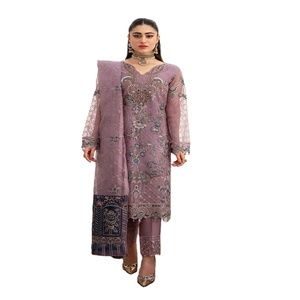 Salwar Kameez indien brodé de luxe pour femmes, vente à prix réduit, tenue de fête de mariage, robes Ramsha en gros, tissu organza - Product Image 1