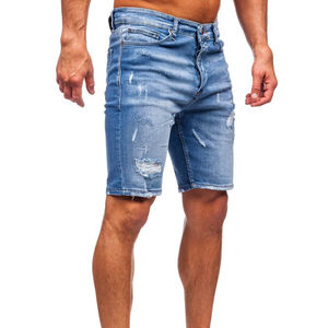 Pantalones Cortos de Mezclilla Rotos para Hombre, Estilo Bermuda, Cintura Media, Cierre de Botones, Casuales, Azules, de Algodón Tejido Transpirable - Product Image 6
