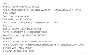 DESIGNER VELVET EMBROIDERY SEQUENCE WORK <b>TOP</b> PALAZZO WITH DUPATTA MAROON 74101 - Product Image 3