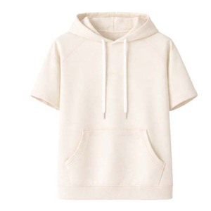 Mens Cream <b>Short</b> <b>Sleeve</b> <b>Hoodie</b> Raglan <b>Sleeve</b> Pullover Sweatshirt Solid Casual Summer Hooded Top with Pocket - Product Image 6