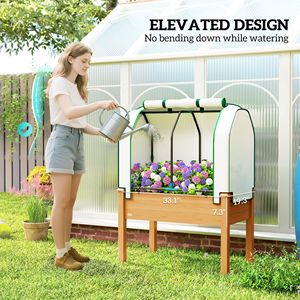 PE Greenhouse Cover 35 X 22 X 47 Inch Sand Outdoor Raised Garden Bed Planter <b>Box</b> for <b>Herbs</b> and Vegetables - Product Image 6