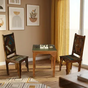 Vintage Reclamied Solid Wooden Outdoor <b>Table</b> <b>Set</b> with <b>2</b> <b>Chairs</b> Chess <b>Table</b> <b>Sets</b> Handcrafted For Home Hotel Farmhouse outdoor - Product Image 1