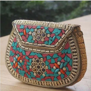 Silver <b>Mirror</b> Premium Work Clutch Bag with Square <b>Tile</b> Design and Chain Strap for Women Wedding and Party Wear - Product Image 3