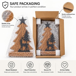 Wooden <b>Christmas</b> <b>Tree</b> Sculpture With Deer And Pine Silhouette Rustic <b>Tabletop</b> Decor For Winter Holiday Home Decoration - Product Image 4