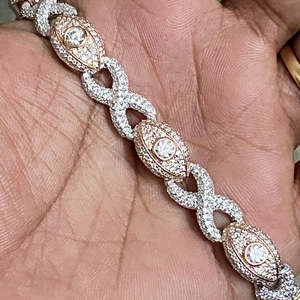 Two Tone Gold <b>Infinity</b> Link <b>Bracelet</b> Lab Diamond Pave Iced Out Marquise Charm Hip Hop Wristband Unisex Fine Jewelry - Product Image 3
