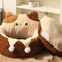 Coussin de chat confortable lit pour animaux de compagnie lavable et amovible avec un design semi-fermé à motif solide mignon