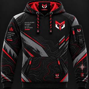 Men's Black <b>Red</b> Mountain Print <b>Hoodie</b> Regular Fit Casual Sportswear with Pocket and Logo Design Autumn Wear - Product Image 3